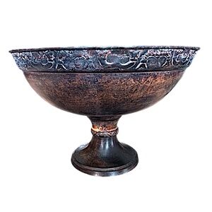Vintage Style Metal Copper Pedestal Bowl Planter Pot 12”x 8.5”Hammered Rim